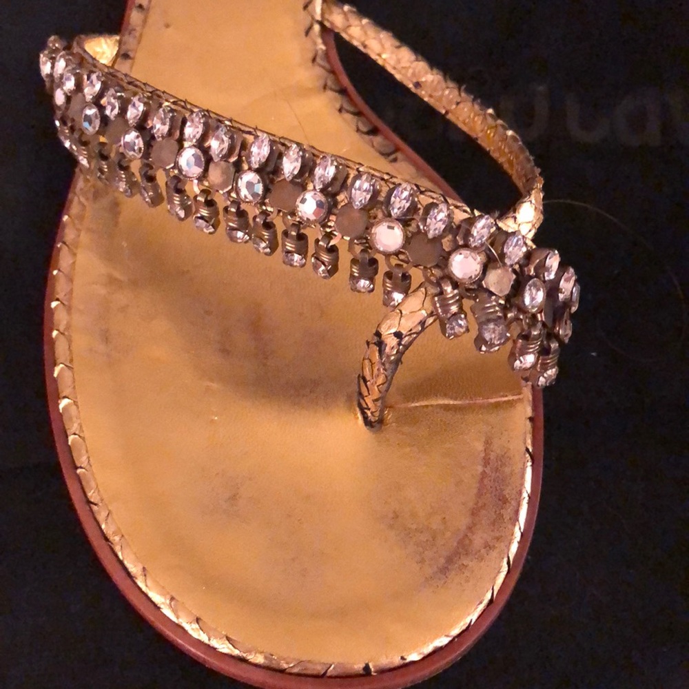 Roberto Cavalli Gold Jeweled Leather Thong Sandals